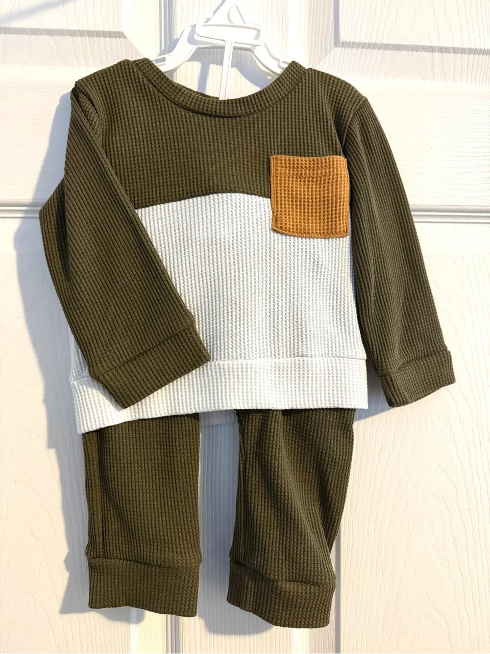 Set of 2 Baby Colorblock Waffle Knit Sweatshirt & Jogger Sets Size 80 (US 6-12m)